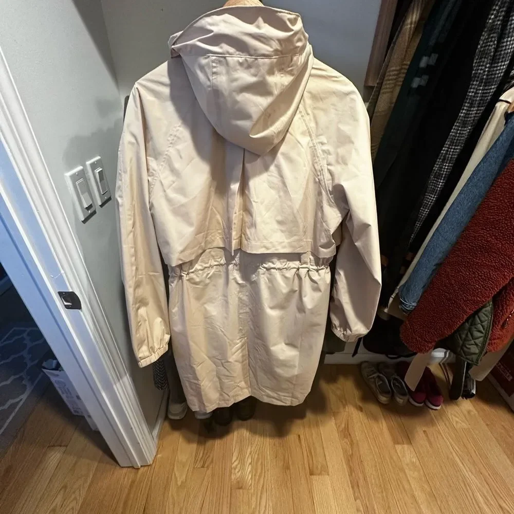 Lands End Hooded 100% Water & Windproof Trench Coat with Drawcord Waist